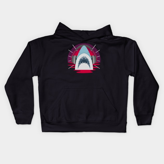 Headphones On Shark Sunset Kids Hoodie by RockReflections